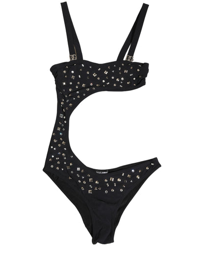 Dolce & Gabbana Black Embellished Cutout Bandeau One Piece Swimwear