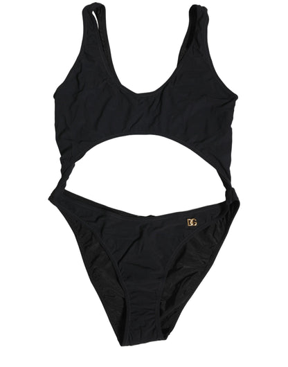 Dolce & Gabbana Black Cutout Logo One Piece Swimsuit Swimwear