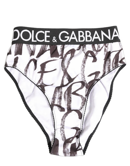 Dolce & Gabbana White Black Graphic Logo High Brief Underwear