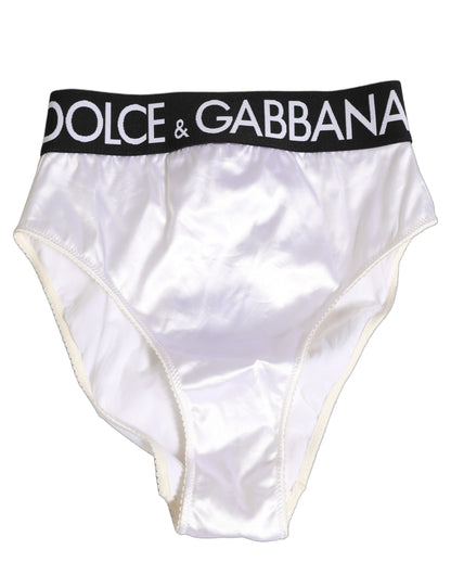Dolce & Gabbana White Satin High-Waist Brief Logo Women Underwear