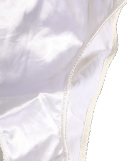 Dolce & Gabbana White Satin High-Waist Brief Logo Women Underwear