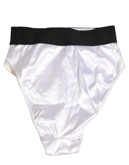 Dolce & Gabbana White Satin High-Waist Brief Logo Women Underwear