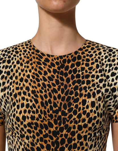 Dolce & Gabbana Brown Leopard Print Silk Sheath Midi Dress