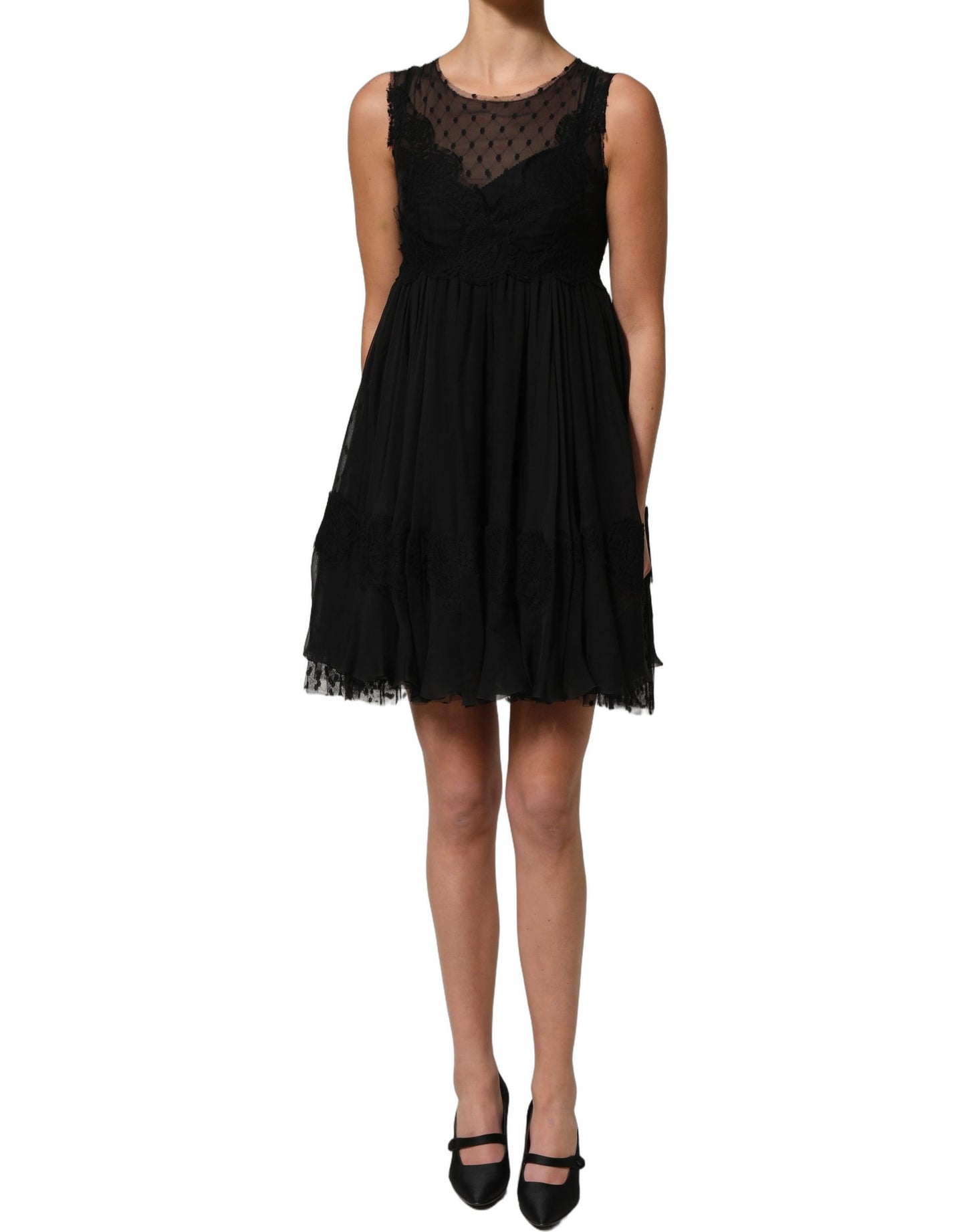 Dolce & Gabbana Black Lace Trim Sleeveless A-line Mini Dress