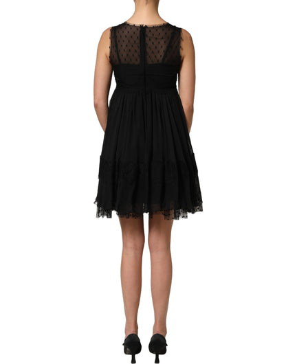 Dolce & Gabbana Black Lace Trim Sleeveless A-line Mini Dress