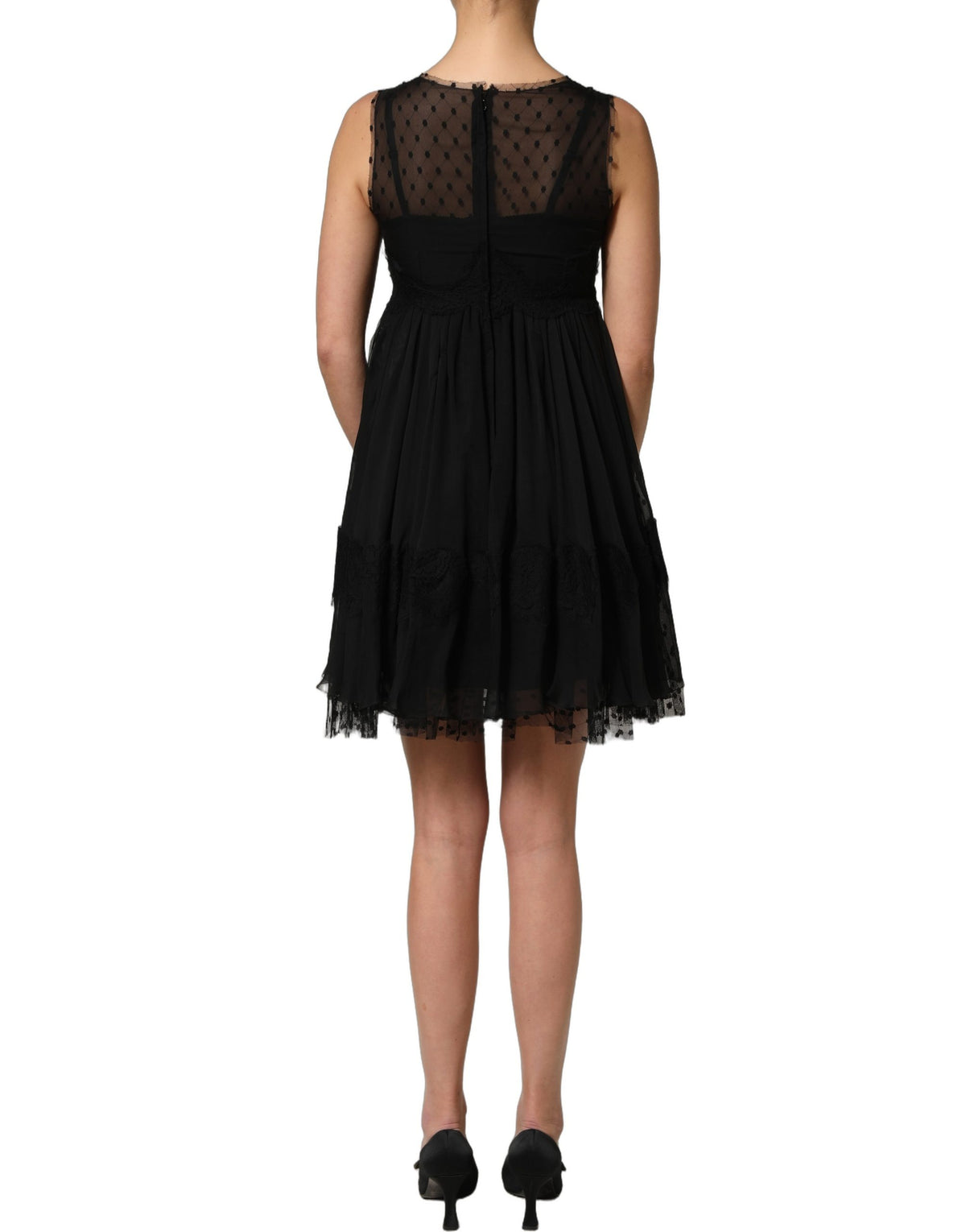 Dolce & Gabbana Women's A Line Cocktail Sleeveless Cotton Silk Nylon & Lace Mini Dress - Black