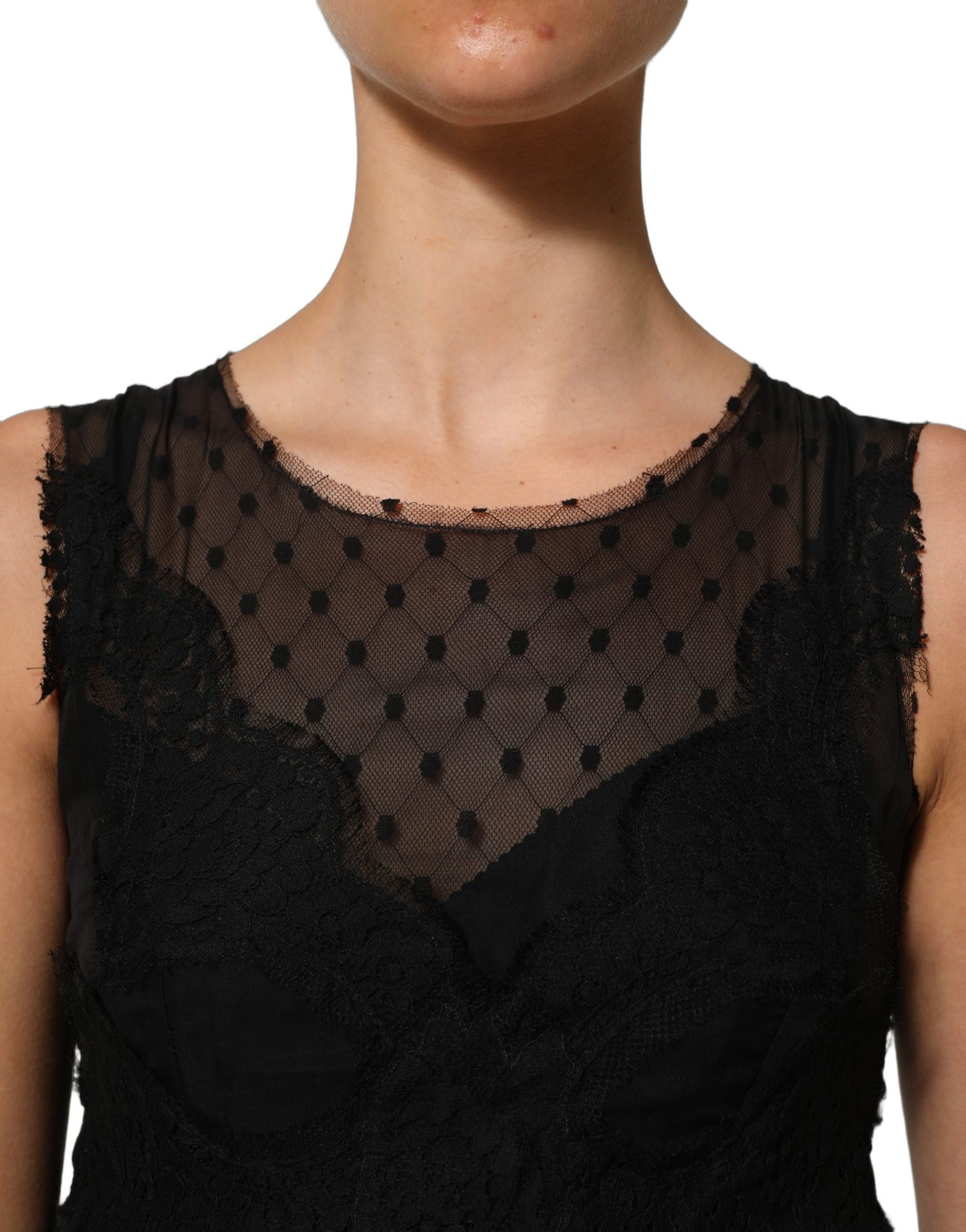 Dolce & Gabbana Black Lace Trim Sleeveless A-line Mini Dress