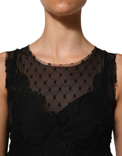 Dolce & Gabbana Black Lace Trim Sleeveless A-line Mini Dress