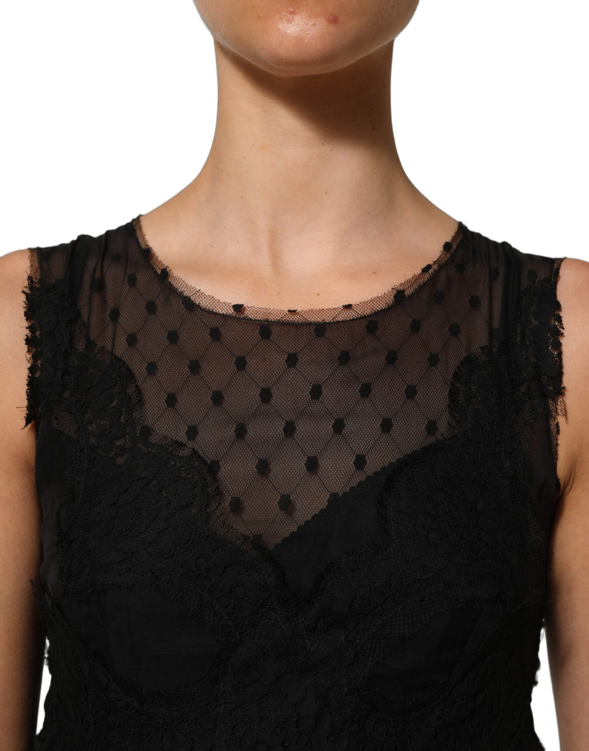 Dolce & Gabbana Women's A Line Cocktail Sleeveless Cotton Silk Nylon & Lace Mini Dress - Black