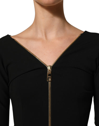 Dolce & Gabbana Women's Sheath Long-Sleeve Stretch Viscose & Nylon Midi Dress - Black Gold