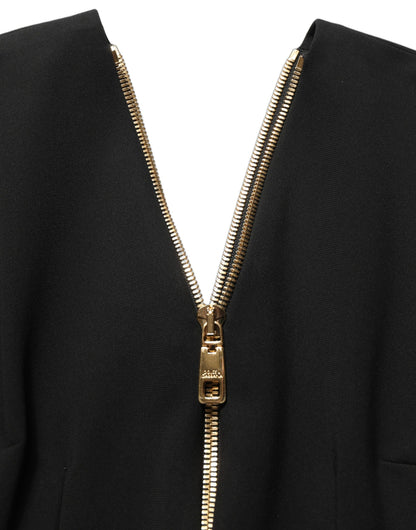 Dolce & Gabbana Black Long Sleeves Front Zipper Midi Dress
