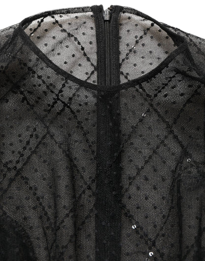 Dolce & Gabbana Black Mesh Lace Long Sleeved Maxi Gown Dress
