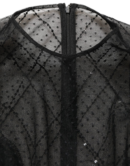 Dolce & Gabbana Black Mesh Lace Long Sleeved Maxi Gown Dress