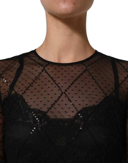 Dolce & Gabbana Black Mesh Lace Long Sleeved Maxi Gown Dress