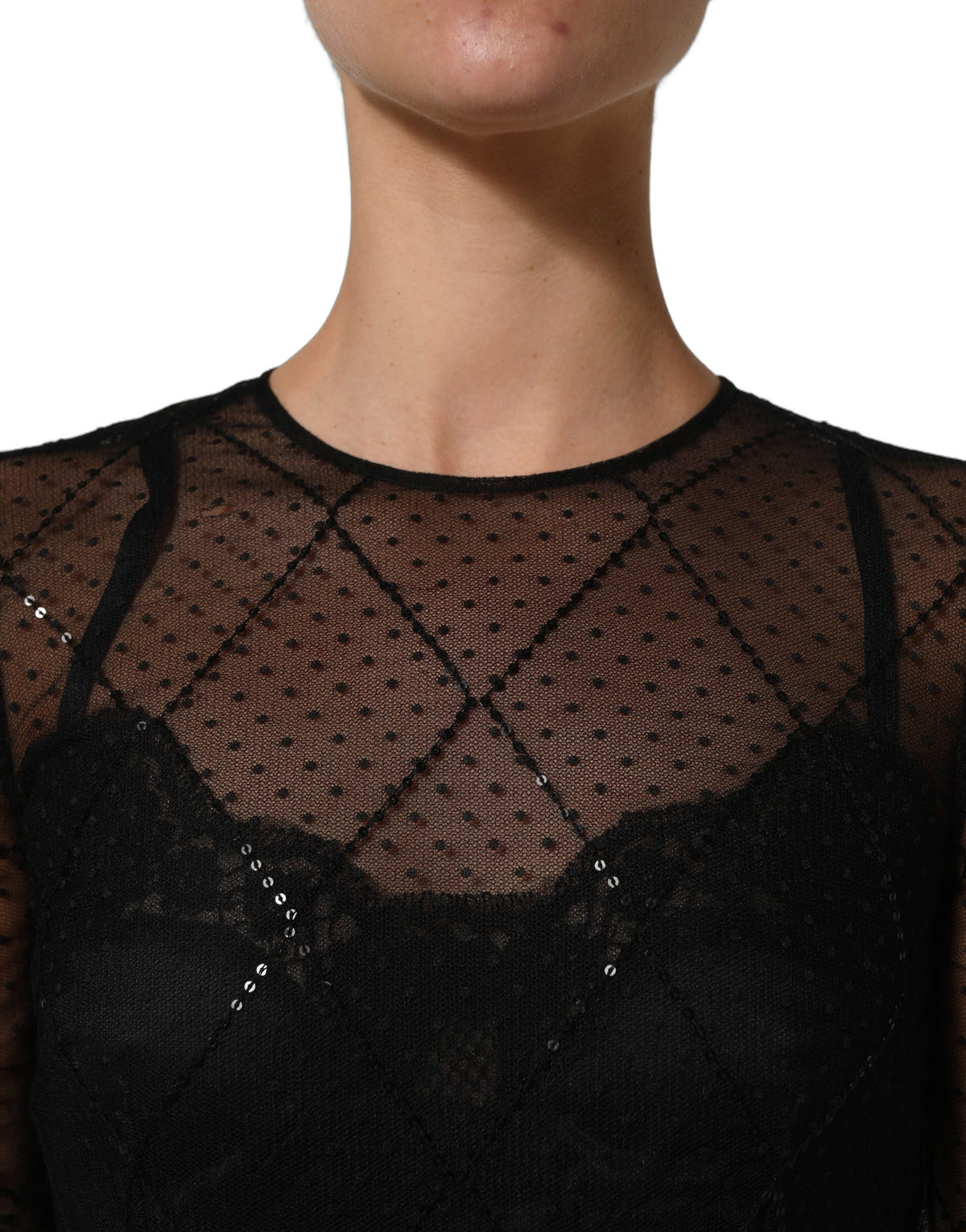 Dolce & Gabbana Women's Gown Long-Sleeve Cotton Lace Silk & Polyester Maxi Long Dress - Black