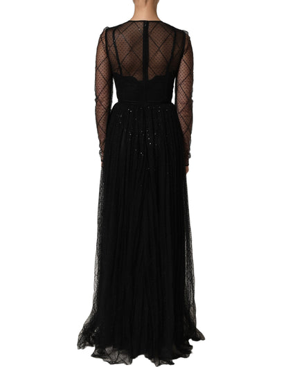 Dolce & Gabbana Women's Gown Long-Sleeve Cotton Lace Silk & Polyester Maxi Long Dress - Black