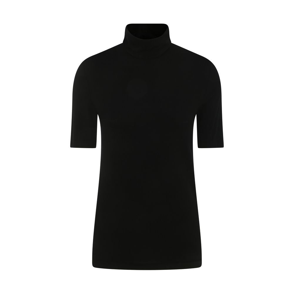 T-Shirt by Wolford for women in stretch polyamide cotton black showcases a chic silhouette, artfully detailed with a chic turtle neckline and short-sleeve for a chic finish.