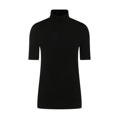 T-Shirt by Wolford for women in stretch polyamide cotton black showcases a chic silhouette, artfully detailed with a chic turtle neckline and short-sleeve for a chic finish.