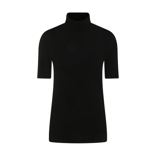 T-Shirt by Wolford for women in stretch polyamide cotton black showcases a chic silhouette, artfully detailed with a chic turtle neckline and short-sleeve for a chic finish.