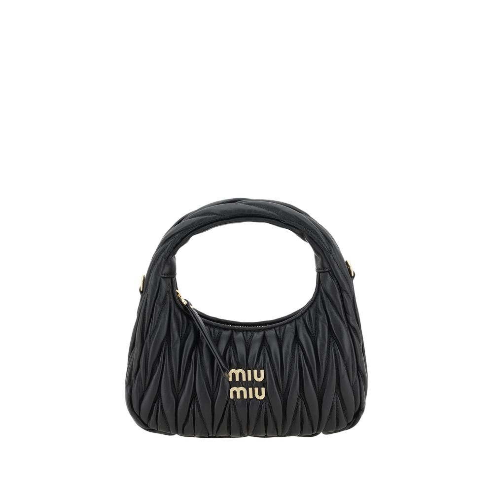 Miu Miu Wandler Lamb Leather Quilted Hobo Handbag - Black Patterned Signature Monogram
