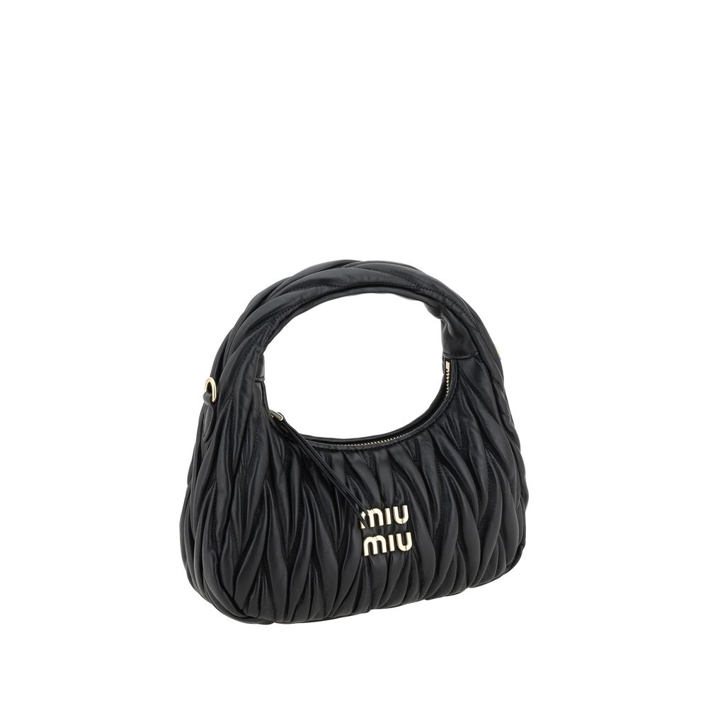 Miu Miu Wandler Lamb Leather Quilted Hobo Handbag - Black Patterned Signature Monogram