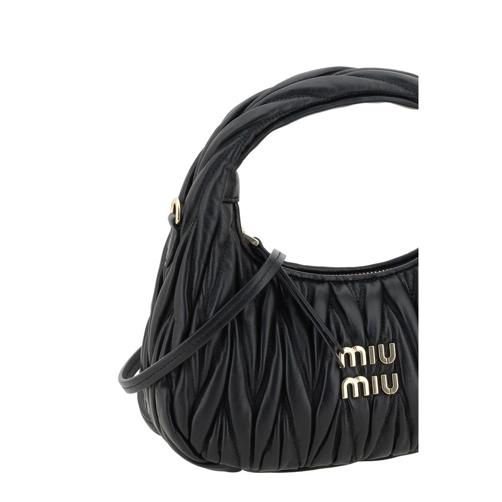 Miu Miu Wandler Lamb Leather Quilted Hobo Handbag - Black Patterned Signature Monogram