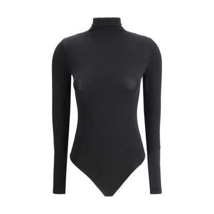 Bodysuit by Wolford for women in stretch polyamide cotton black & natural showcases a flawless silhouette, elegantly defined by a refined high-neck neckline and long-sleeve for a flawless and polished finish.