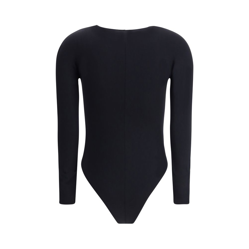 Bodysuit by Wolford for women in stretch polyamide black features an provocative silhouette, showcasing a sophisticated v-neck neckline and provocative for a refined, provocative look.