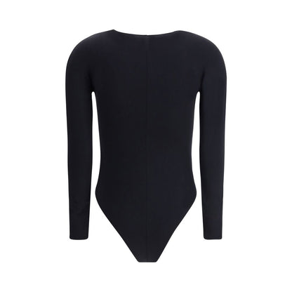 Bodysuit by Wolford for women in stretch polyamide black features an provocative silhouette, showcasing a sophisticated v-neck neckline and provocative for a refined, provocative look.