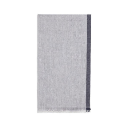 Scarf by Brunello Cucinelli for men in cashmere wool gray & patterned presents a effortlessly chic silhouette, artfully capturing the essence of the effortlessly chic Cashmere Wool Wrap Frayed-Edge Scarf design for a sophisticated look.