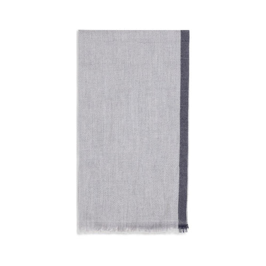 Scarf by Brunello Cucinelli for men in cashmere wool gray & patterned presents a effortlessly chic silhouette, artfully capturing the essence of the effortlessly chic Cashmere Wool Wrap Frayed-Edge Scarf design for a sophisticated look.