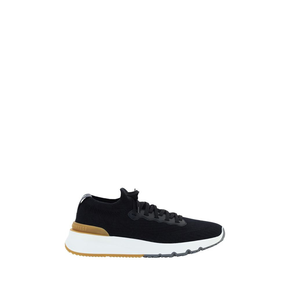 Athletic Sneakers by Brunello Cucinelli for men in cotton black & signature presents a sleek silhouette, perfectly capturing the athletic style essence of Men's Athletic Cotton Sneakers with its sleek design and premium finish.