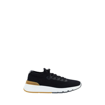 Athletic Sneakers by Brunello Cucinelli for men in cotton black & signature presents a sleek silhouette, perfectly capturing the athletic style essence of Men's Athletic Cotton Sneakers with its sleek design and premium finish.