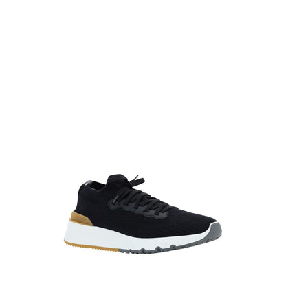 Athletic Sneakers by Brunello Cucinelli for men in cotton black & signature features an exquisite silhouette, showcasing the premium athletic style of the Men's Athletic Cotton Sneakers with an exquisite finish.