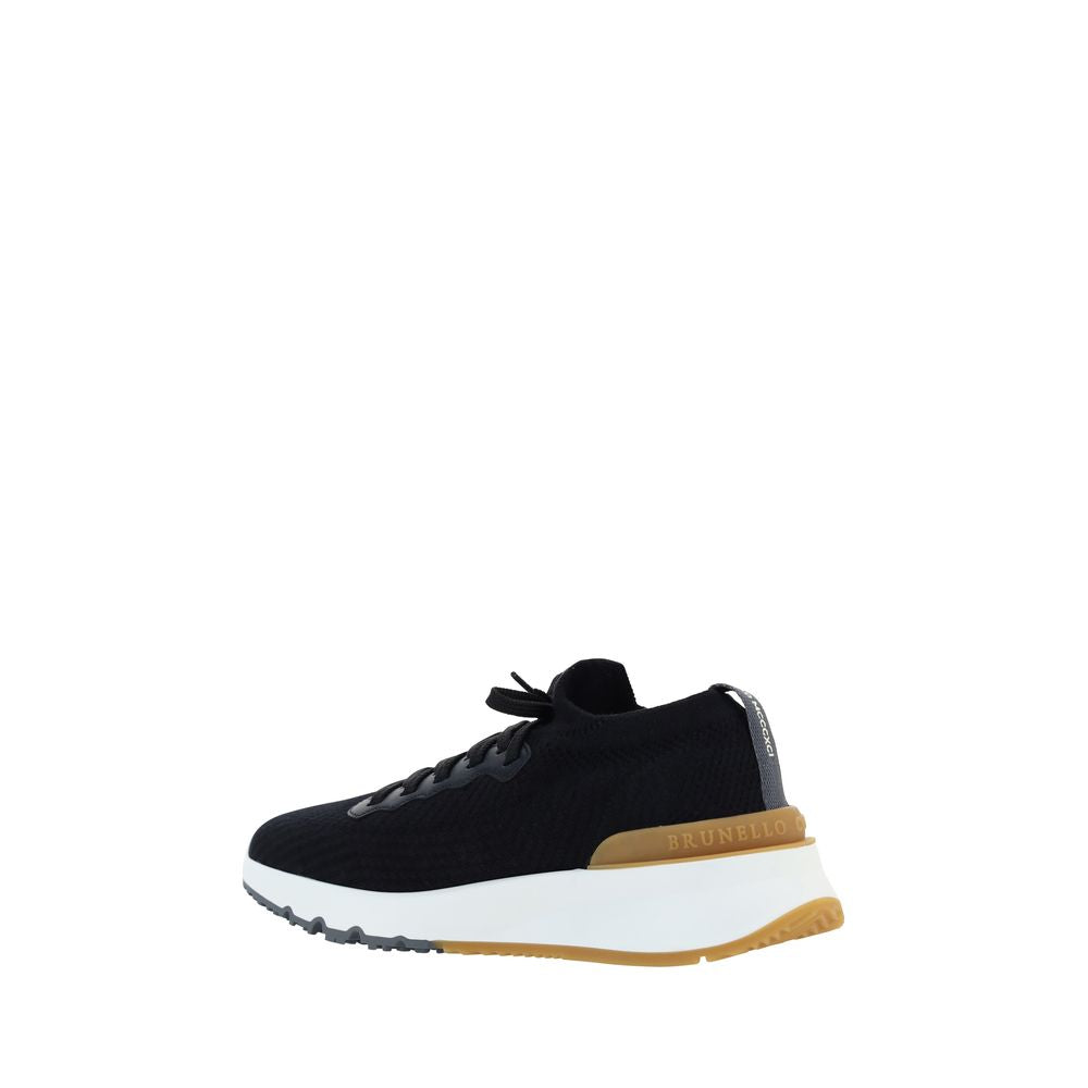 Athletic Sneakers by Brunello Cucinelli for men in cotton black & signature showcases an impeccable silhouette, defined by an impeccable athletic style design that perfectly captures the essence of the Men's Athletic Cotton Sneakers.