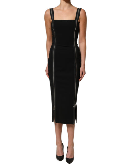 Dolce & Gabbana Women's Sheath Sleeveless Stretch Viscose & Nylon Midi Dress - Black Gold