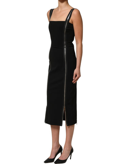 Dolce & Gabbana Women's Sheath Sleeveless Stretch Viscose & Nylon Midi Dress - Black Gold