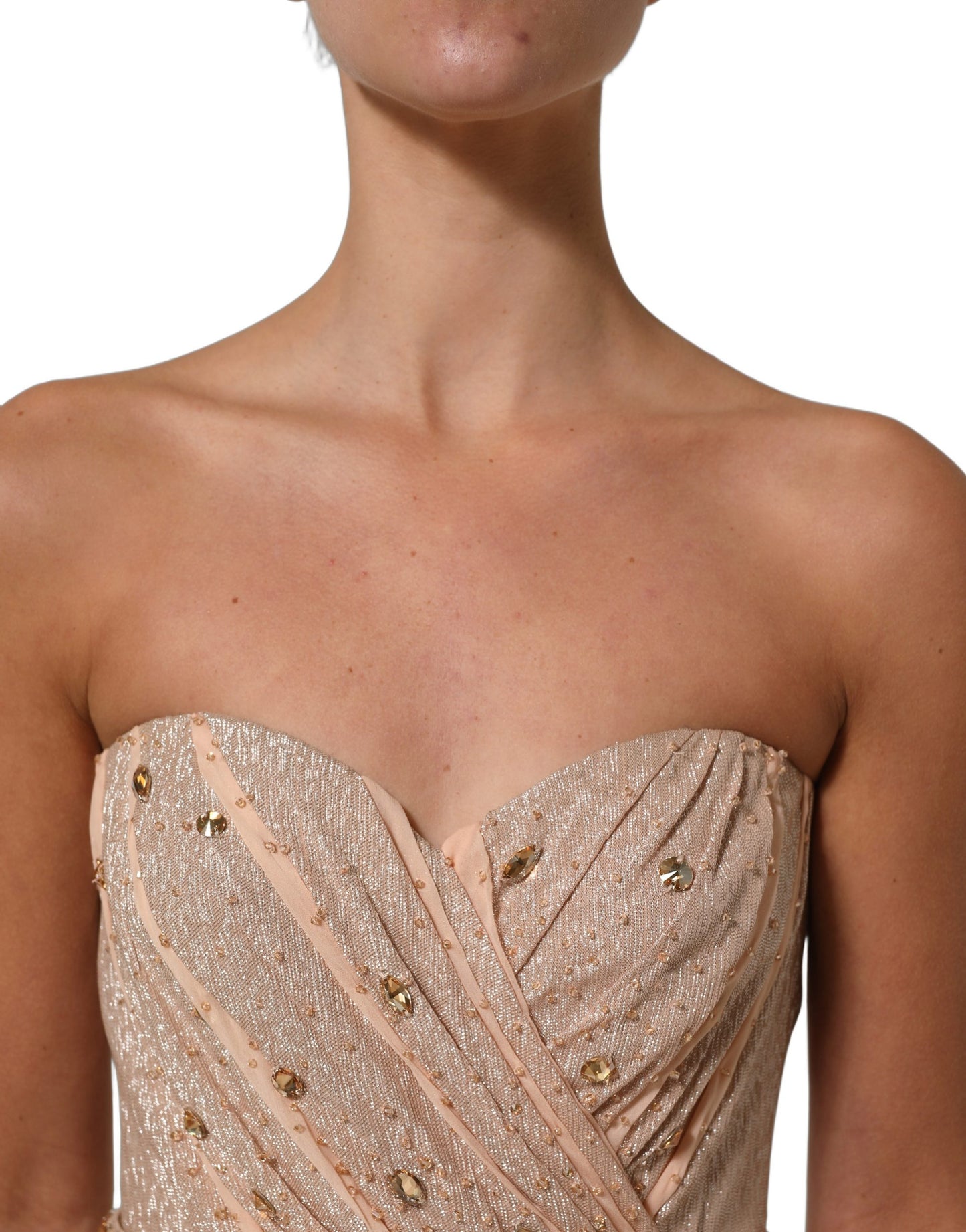 Dolce & Gabbana Nude Embellished Strapless Evening Gown Dress
