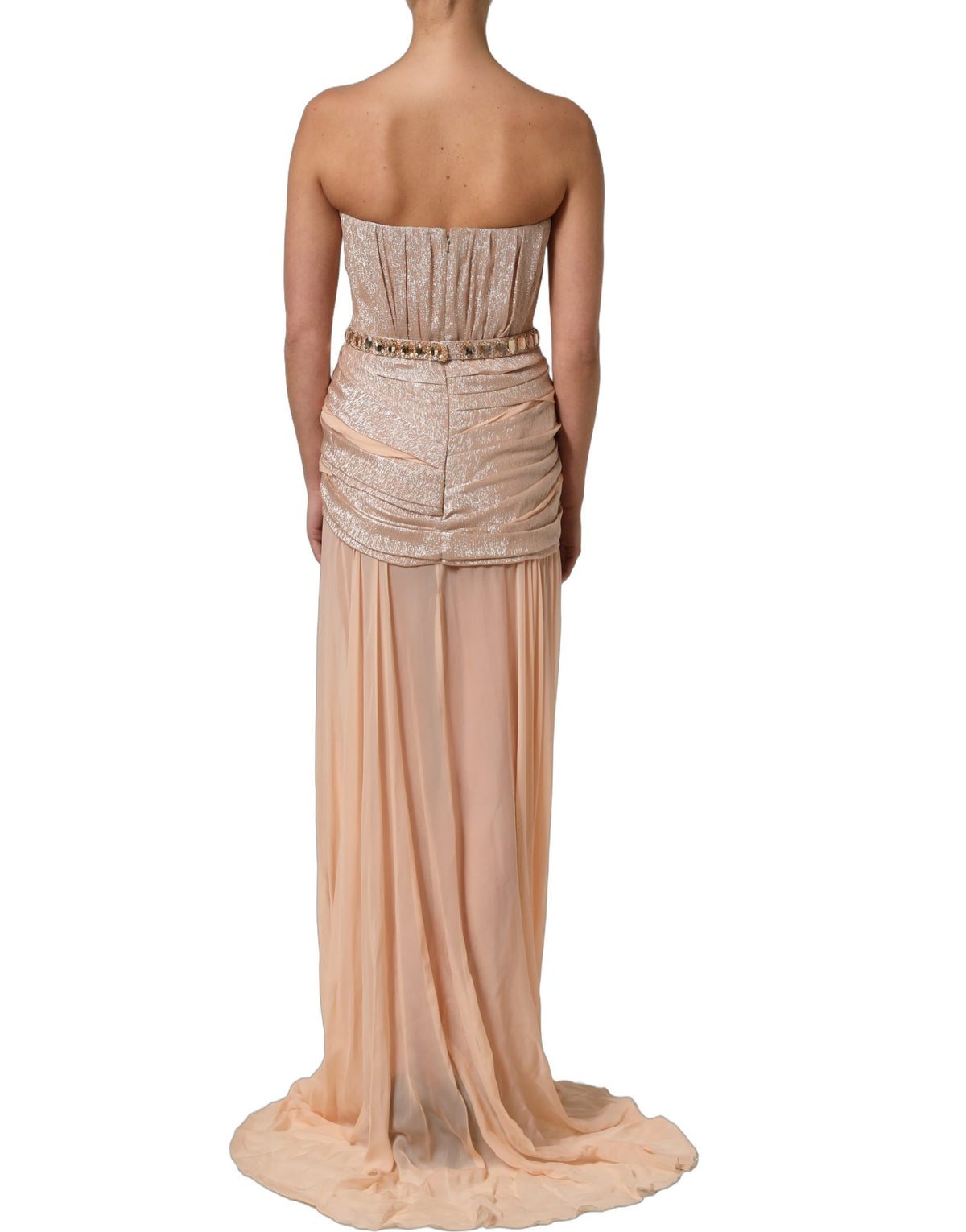 Dolce & Gabbana Women's Gown Sleeveless; Strapless Sweetheart Neck Silk & Metallized Fiber Long Dress - Nude
