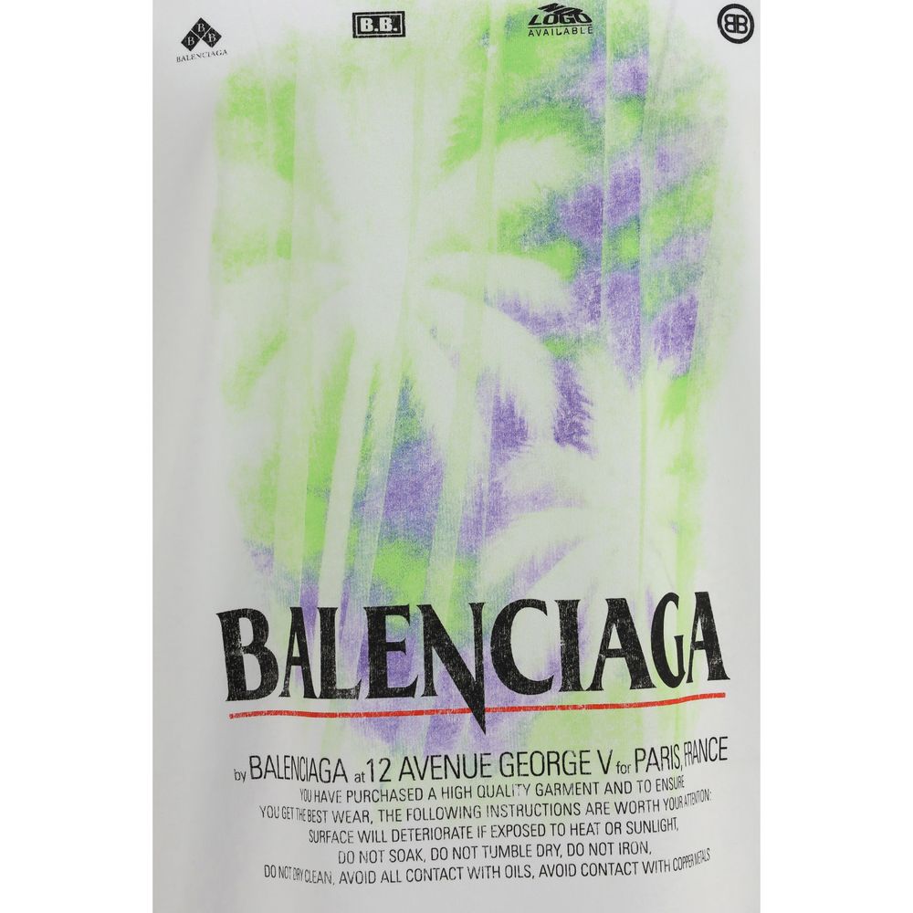 T-Shirt by Balenciaga for men in cotton white & print features an edgy silhouette, meticulously detailed with a sophisticated and crew neckline for a truly edgy finish.