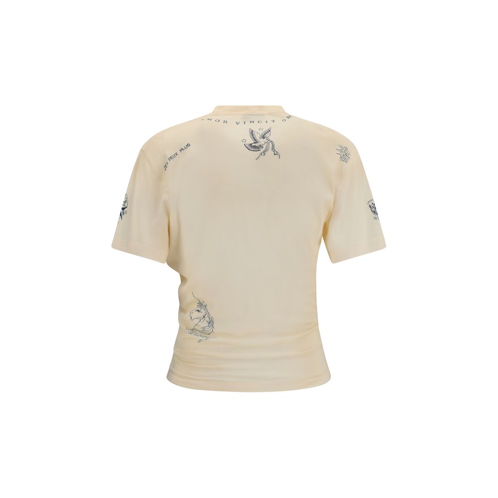 T-Shirt by Balenciaga for women in cotton beige & print features an edgy silhouette, meticulously detailed with a sophisticated and crew neckline for a truly edgy finish.