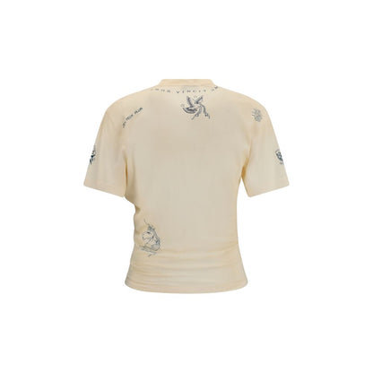 T-Shirt by Balenciaga for women in cotton beige & print features an edgy silhouette, meticulously detailed with a sophisticated and crew neckline for a truly edgy finish.