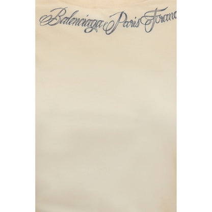 T-Shirt by Balenciaga for women in cotton beige & print showcases a chic silhouette, artfully detailed with a chic and for a chic finish.