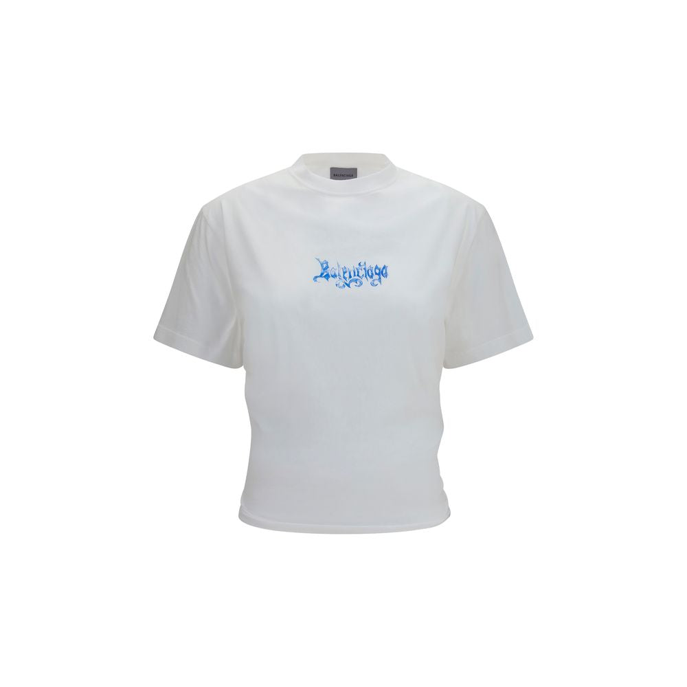 T-Shirt by Balenciaga for women in cotton white & print features an on trend silhouette, perfectly showcasing a on trend short-sleeve and crew neckline for an elevated aesthetic.