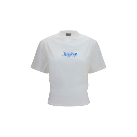 T-Shirt by Balenciaga for women in cotton white & print features an on trend silhouette, perfectly showcasing a on trend short-sleeve and crew neckline for an elevated aesthetic.