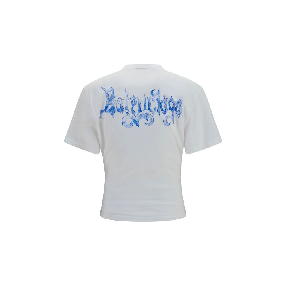 T-Shirt by Balenciaga for women in cotton white & print features a plush silhouette, showcasing a sophisticated crew neckline and for a truly plush finish.
