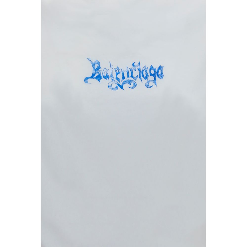 T-Shirt by Balenciaga for women in cotton white & print showcases a dramatic silhouette, elegantly detailed with a dramatic crew neckline and for a truly dramatic finish.
