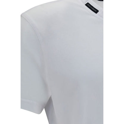 T-Shirt by Dolce & Gabbana for men in cotton white showcases a dramatic silhouette, elegantly detailed with a dramatic and for a truly dramatic finish.