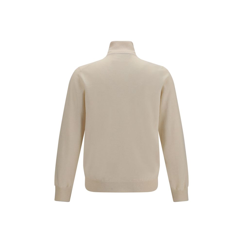 Sweater by Brunello Cucinelli for men in cashmere & capra leather beige & patterned features an polished silhouette, showcasing refined and a sophisticated turtle high-collar neckline for a truly polished finish.