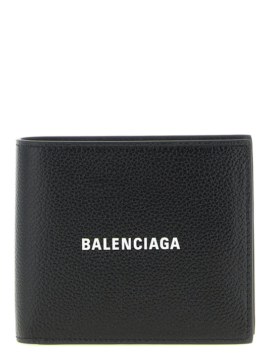 Wallet by Balenciaga for men in calfskin leather black & print features a sleek silhouette, showcasing the sleek Cash Square Calfskin Leather Wallet design with sophisticated bifold for a premium look.